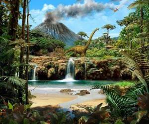 пазл Красивый пейзаж с динозаврами